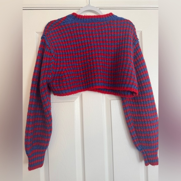 Zara Striped Red and Blue Cropped Sweater - Picture 3 of 6